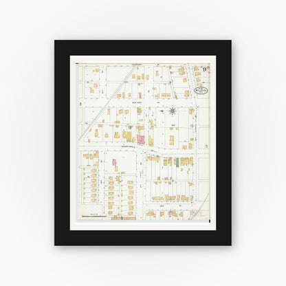 Old map wall art mockup — black gallery frame with white mat — Sanborn Fire Insurance Map from Wellston, Jackson County, Ohio (1904), Sheet #0009