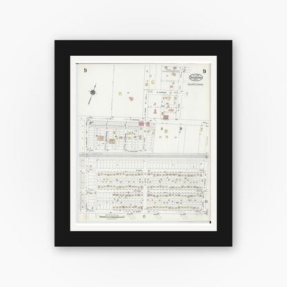 Old map wall art mockup — black gallery frame with white mat — Sanborn Fire Insurance Map from Dearborn, Wayne County, Michigan (1924), Sheet #0009