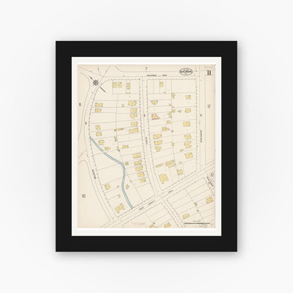 Old map wall art mockup — black gallery frame with white mat — Sanborn Fire Insurance Map from Burlingame, San Mateo County, California (1913), Sheet #0011