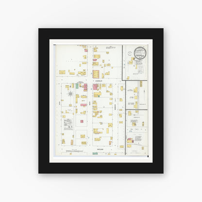 Old map wall art mockup — black gallery frame with white mat — Sanborn Fire Insurance Map from Carsonville, Sanilac County, Michigan (1900), Sheet #0001