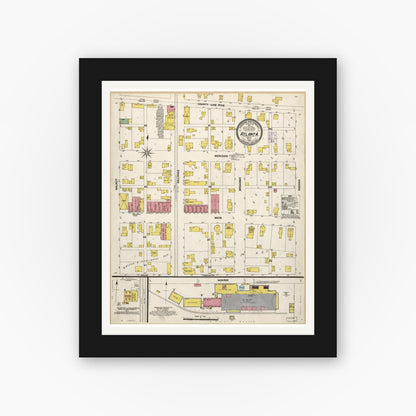 Old map wall art mockup — black gallery frame with white mat — Sanborn Fire Insurance Map from Atlanta, Hamilton And Tipton Counties, Indiana (1902), Sheet #0001