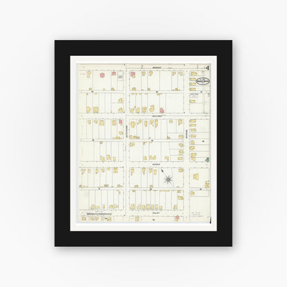 Old map wall art mockup — black gallery frame with white mat — Sanborn Fire Insurance Map from Mount Union, Huntingdon County, Pennsylvania (1904), Sheet #0004