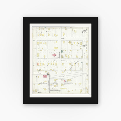 Old map wall art mockup — black gallery frame with white mat — Sanborn Fire Insurance Map from Sidney, Champaign County, Illinois (1909), Sheet #0002