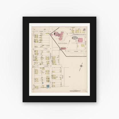 Old map wall art mockup — black gallery frame with white mat — Sanborn Fire Insurance Map from Nanticoke, Luzerne County, Pennsylvania (1920), Sheet #0027