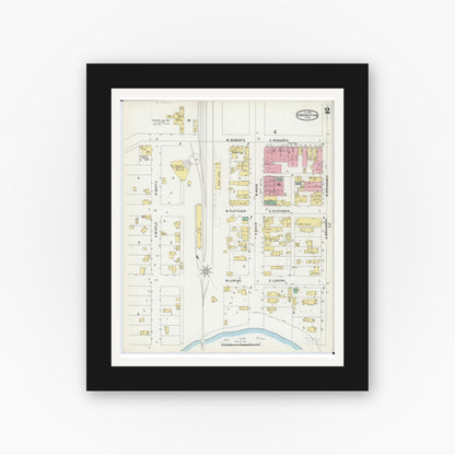 Old map wall art mockup — black gallery frame with white mat — Sanborn Fire Insurance Map from Crookston, Polk County, Minnesota (1896), Sheet #0002