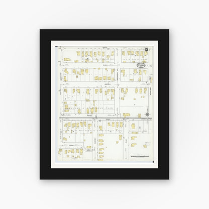 Old map wall art mockup — black gallery frame with white mat — Sanborn Fire Insurance Map from Petoskey, Emmet County, Michigan (1919), Sheet #0015