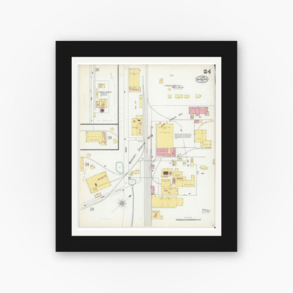 Old map wall art mockup — black gallery frame with white mat — Sanborn Fire Insurance Map from Woburn, Middlesex County, Massachusetts (1899), Sheet #0024