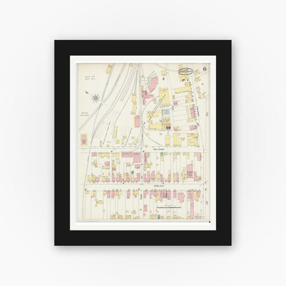 Old map wall art mockup — black gallery frame with white mat — Sanborn Fire Insurance Map from Hanover, York County, Pennsylvania (1896), Sheet #0006