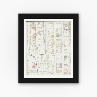 Old map wall art mockup — black gallery frame with white mat — Sanborn Fire Insurance Map from Chester, Randolph County, Illinois (1886), Sheet #0002