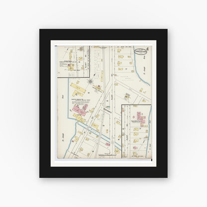 Old map wall art mockup — black gallery frame with white mat — Sanborn Fire Insurance Map from Three Rivers, Saint Joseph County, Michigan (1888), Sheet #0004