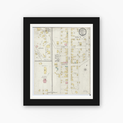 Old map wall art mockup — black gallery frame with white mat — Sanborn Fire Insurance Map from Scio, Harrison County, Ohio (1893), Sheet #0001