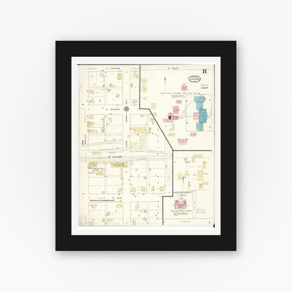 Old map wall art mockup — black gallery frame with white mat — Sanborn Fire Insurance Map from Vinton, Benton County, Iowa (1913), Sheet #0011
