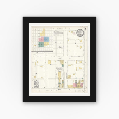 Old map wall art mockup — black gallery frame with white mat — Sanborn Fire Insurance Map from Lompoc, Santa Barbara County, California (1895) - Complete Map Set