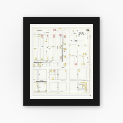 Old map wall art mockup — black gallery frame with white mat — Sanborn Fire Insurance Map from Carlisle, Cumberland County, Pennsylvania (1909), Sheet #0022