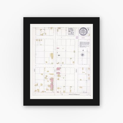 Old map wall art mockup — black gallery frame with white mat — Sanborn Fire Insurance Map from Wilmington, Los Angeles County, California (1907) - Complete Map Set