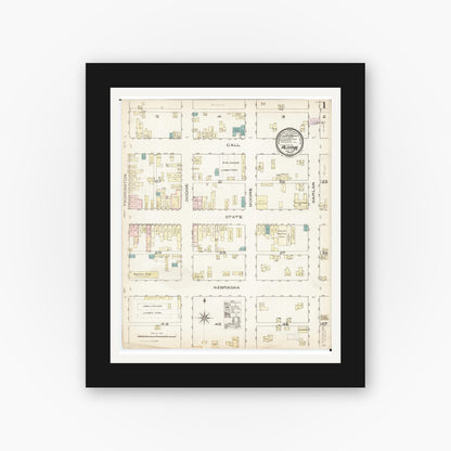Old map wall art mockup — black gallery frame with white mat — Sanborn Fire Insurance Map from Algona, Kossuth County, Iowa (1885) â€” Complete Set