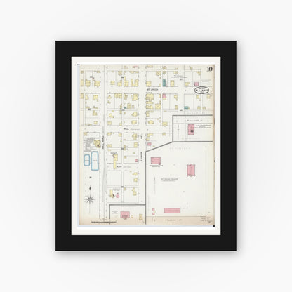 Old map wall art mockup — black gallery frame with white mat — Sanborn Fire Insurance Map from Alliance, Stark County, Ohio (1892), Sheet #0010