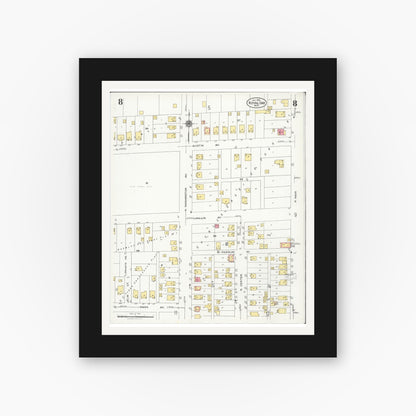 Old map wall art mockup — black gallery frame with white mat — Sanborn Fire Insurance Map from Royal Oak, Oakland County, Michigan (1926), Sheet #0008