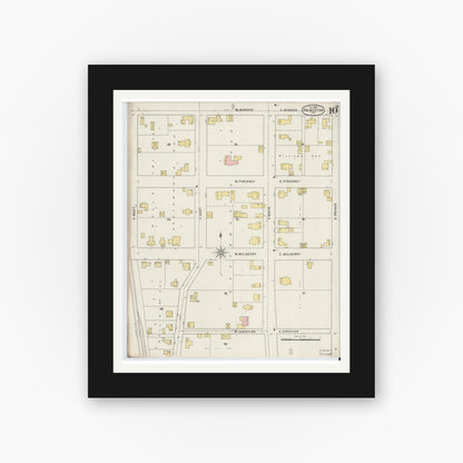 Old map wall art mockup — black gallery frame with white mat — Sanborn Fire Insurance Map from Princeton, Gibson County, Indiana (1895), Sheet #0010