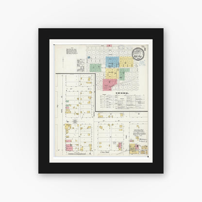 Old map wall art mockup — black gallery frame with white mat — Sanborn Fire Insurance Map from Rich Hill, Bates County, Missouri (1898) - Complete Map Set