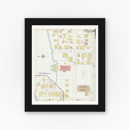 Old map wall art mockup — black gallery frame with white mat — Sanborn Fire Insurance Map from Madison, Dane County, Wisconsin (1902), Sheet #0030