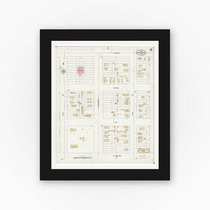 Old map wall art mockup — black gallery frame with white mat — Sanborn Fire Insurance Map from Brainerd, Crow Wing County, Minnesota (1898), Sheet #0004