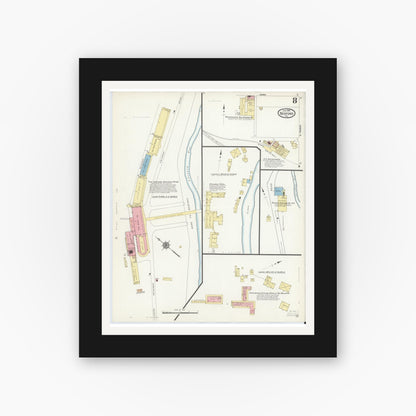 Old map wall art mockup — black gallery frame with white mat — Sanborn Fire Insurance Map from Bedford, Bedford County, Pennsylvania (1912), Sheet #0008