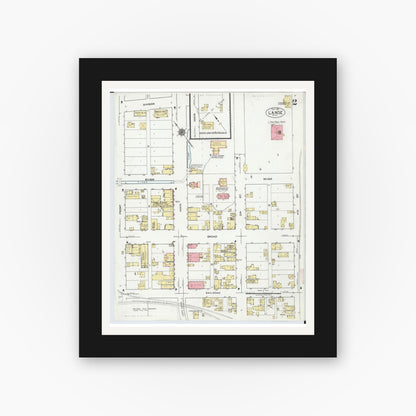 Old map wall art mockup — black gallery frame with white mat — Sanborn Fire Insurance Map from L'Anse, Baraga County, Michigan (1922), Sheet #0002