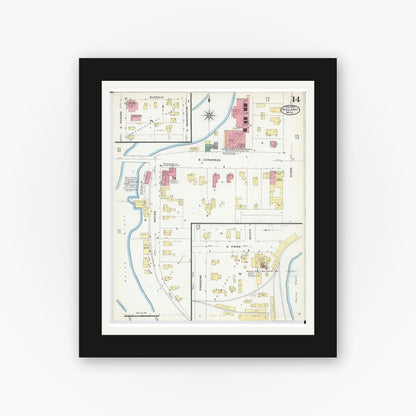Old map wall art mockup — black gallery frame with white mat — Sanborn Fire Insurance Map from Ypsilanti, Washtenaw County, Michigan (1909), Sheet #0014