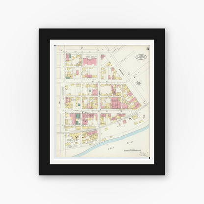 Old map wall art mockup — black gallery frame with white mat — Sanborn Fire Insurance Map from East Liverpool, Columbiana County, Ohio (1897), Sheet #0003