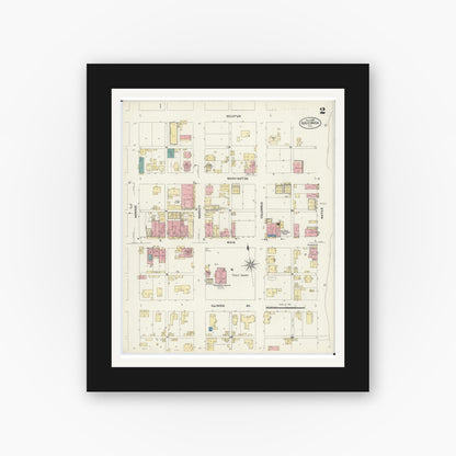 Old map wall art mockup — black gallery frame with white mat — Sanborn Fire Insurance Map from Golconda, Pope County, Illinois (1907), Sheet #0002