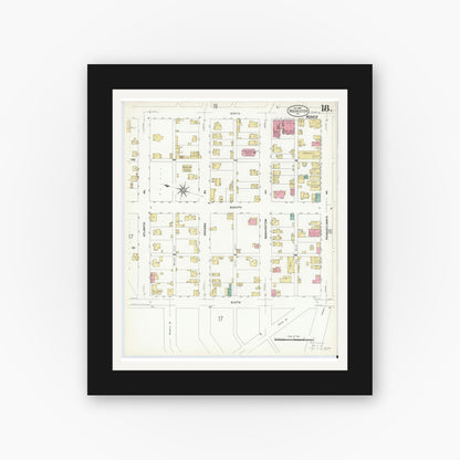Old map wall art mockup — black gallery frame with white mat — Sanborn Fire Insurance Map from Rochester, Beaver County, Pennsylvania (1908), Sheet #0017