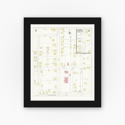 Old map wall art mockup — black gallery frame with white mat — Sanborn Fire Insurance Map from Tionesta, Forest County, Pennsylvania (1930), Sheet #0002