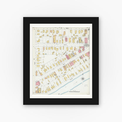 Old map wall art mockup — black gallery frame with white mat — Sanborn Fire Insurance Map from Menasha, Winnebago County, Wisconsin (1906), Sheet #0009
