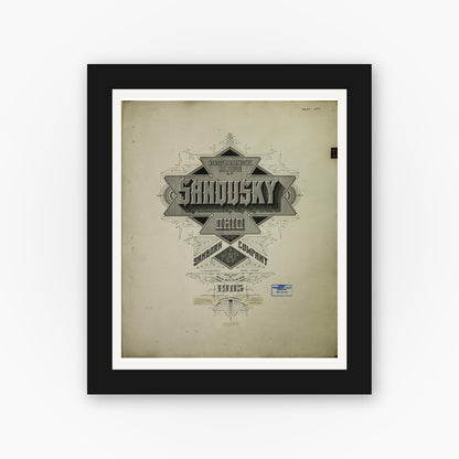 Old map wall art mockup — black gallery frame with white mat — Sanborn Fire Insurance Map from Sandusky, Erie County, Ohio (1950), Sheet #0001