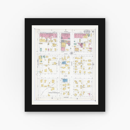 Old map wall art mockup — black gallery frame with white mat — Sanborn Fire Insurance Map from Sycamore, De Kalb County, Illinois (1905), Sheet #0006
