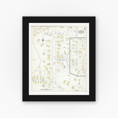 Old map wall art mockup — black gallery frame with white mat — Sanborn Fire Insurance Map from Albert Lea, Freeborn County, Minnesota (1910), Sheet #0002
