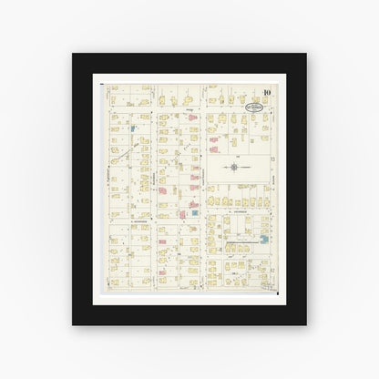 Old map wall art mockup — black gallery frame with white mat — Sanborn Fire Insurance Map from Mount Vernon, Knox County, Ohio (1913), Sheet #0010