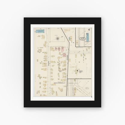 Old map wall art mockup — black gallery frame with white mat — Sanborn Fire Insurance Map from Bath, Steuben County, New York (1888), Sheet #0004
