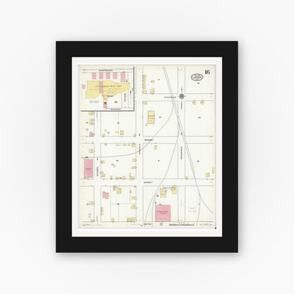 Old map wall art mockup — black gallery frame with white mat — Sanborn Fire Insurance Map from Laredo, Webb County, Texas (1916), Sheet #0016