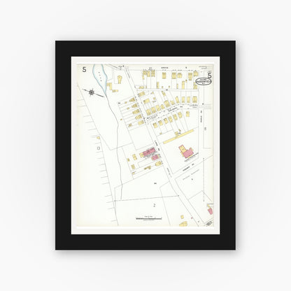 Old map wall art mockup — black gallery frame with white mat — Sanborn Fire Insurance Map from Haddonfield, Camden County, New Jersey (1923), Sheet #0005