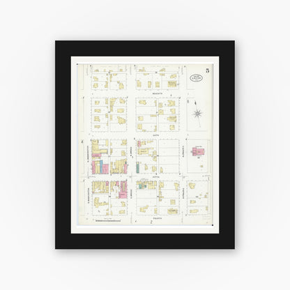 Old map wall art mockup — black gallery frame with white mat — Sanborn Fire Insurance Map from Lacon, Marshall County, Illinois (1907), Sheet #0005