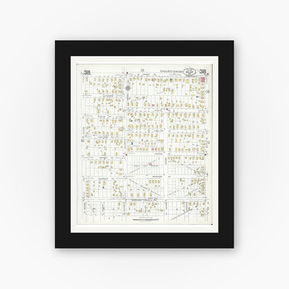 Old map wall art mockup — black gallery frame with white mat — Sanborn Fire Insurance Map from Beloit, Rock County, Wisconsin (1926), Sheet #0038