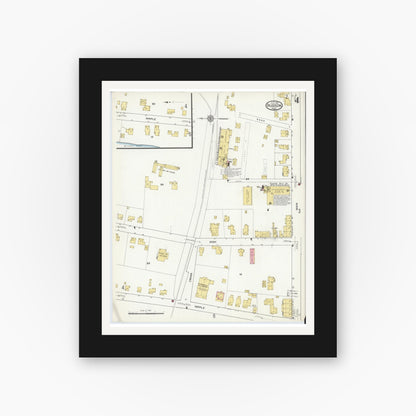 Old map wall art mockup — black gallery frame with white mat — Sanborn Fire Insurance Map from Hudson, Middlesex County, Massachusetts (1916), Sheet #0004