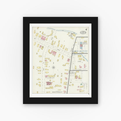 Old map wall art mockup — black gallery frame with white mat — Sanborn Fire Insurance Map from Lancaster, Erie County, New York (1897), Sheet #0004