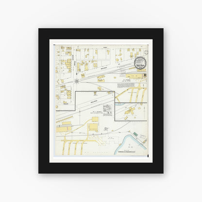Old map wall art mockup — black gallery frame with white mat — Sanborn Fire Insurance Map from Trout Creek, Ontonagon County, Michigan (1900), Sheet #0001