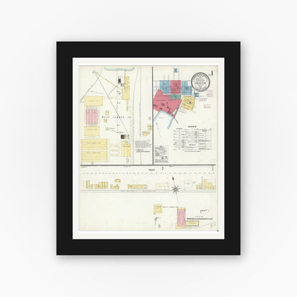 Old map wall art mockup — black gallery frame with white mat — Sanborn Fire Insurance Map from Groveton, Trinity County, Texas (1907) - Complete Map Set