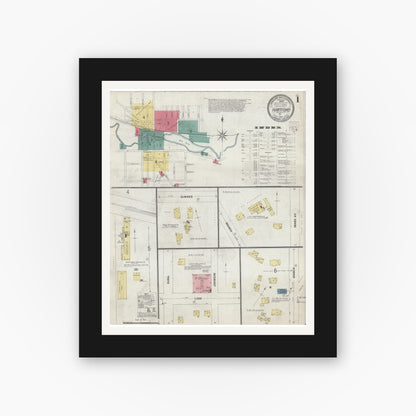 Old map wall art mockup — black gallery frame with white mat — Sanborn Fire Insurance Map from Hartford, Washington County, Wisconsin (1907), Sheet #0001