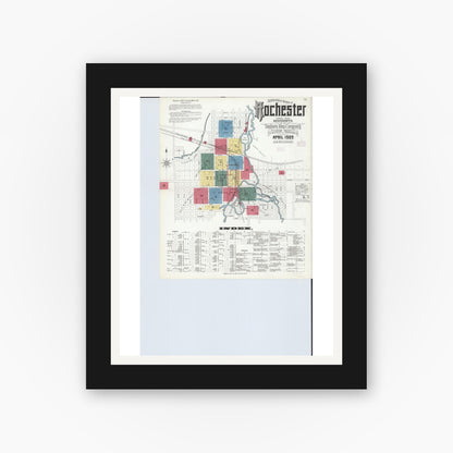 Old map wall art mockup — black gallery frame with white mat — Sanborn Fire Insurance Map from Rochester, Olmsted County, Minnesota (1909) - Complete Map Set