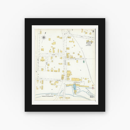 Old map wall art mockup — black gallery frame with white mat — Sanborn Fire Insurance Map from Grafton, Worcester County, Massachusetts (1904), Sheet #0005